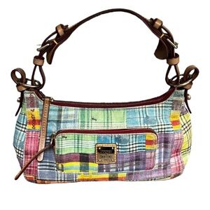 Vintage Dooney & Bourke Madras Ants Multicolored Leather/Canvas Hobo Bag